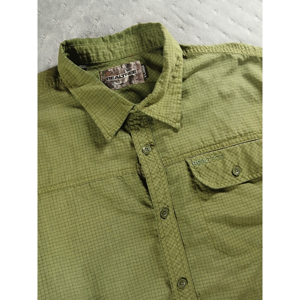 Realtree Mens XL Green Grid Short Sleeve Button Down Fishing Hiking ShirtOutdoor